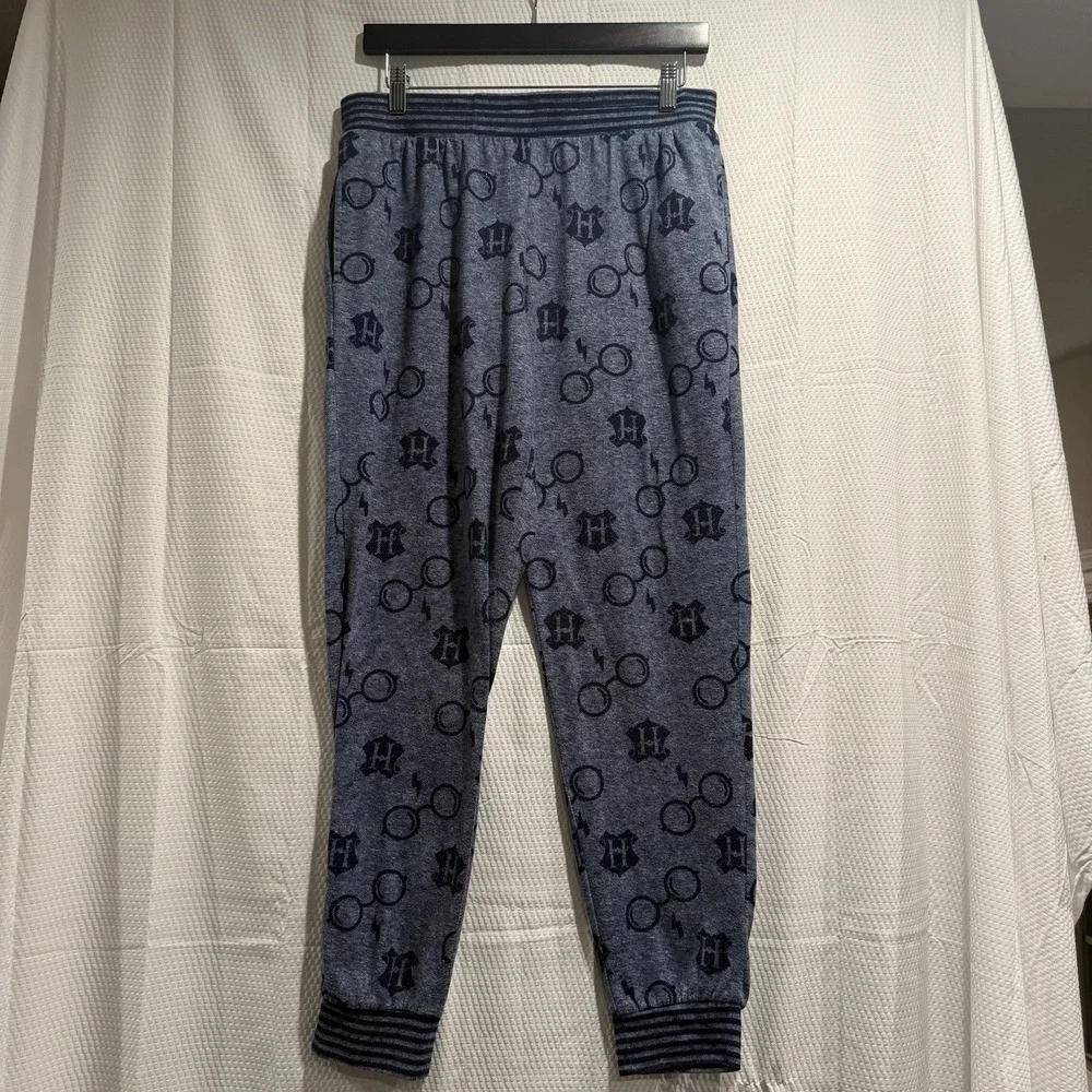 Harry Potter Unisex M Navy Blue Fleece Pajama Pants Graphic Print Drawstring